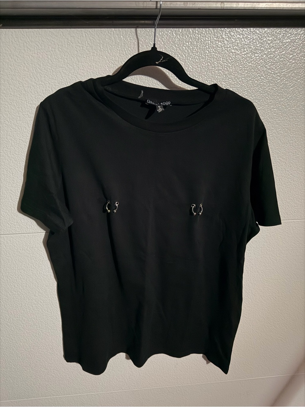 Current Mood Black Short Sleeve Tee with Front Ring Accents